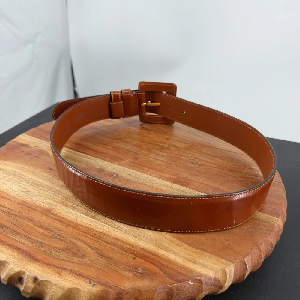 Vintage Ann Taylor Belt Italian Leather Brown, Size Small S square buckle - Picture 3 of 9